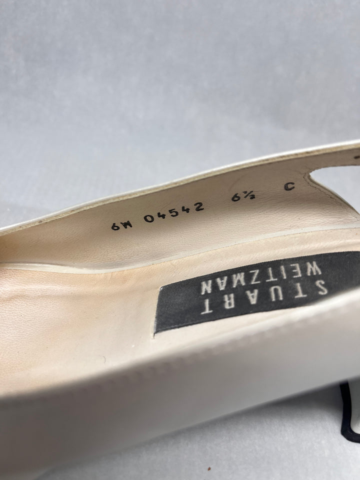 Stuart Weitzman Shimmery Cream Open Toe Slingback Heels Size 6