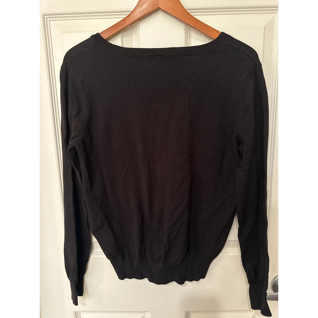 BASIC/BASIQUE Black Knitted V-neck Long Sleeve Sweater Top Sz M