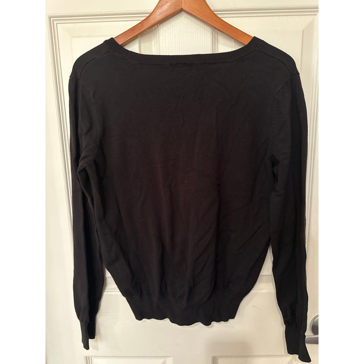 BASIC/BASIQUE Black Knitted V-neck Long Sleeve Sweater Top Sz M