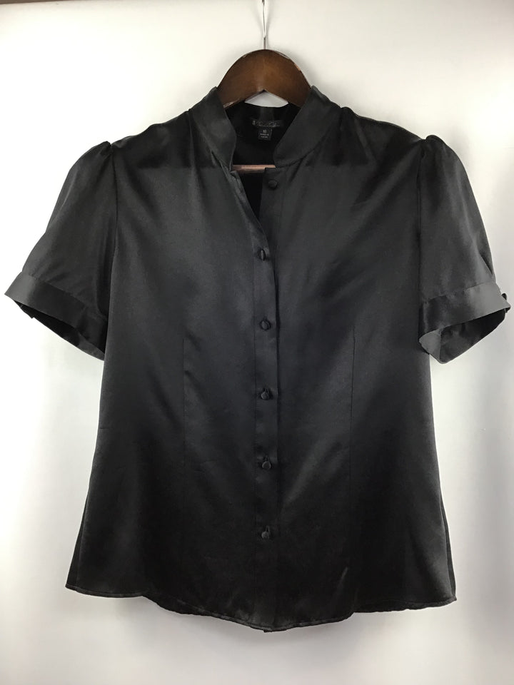 Women’s Brooks Brothers Black 100% Silk Blouse w/Button Up Front &amp; Short Sleeves Size 10