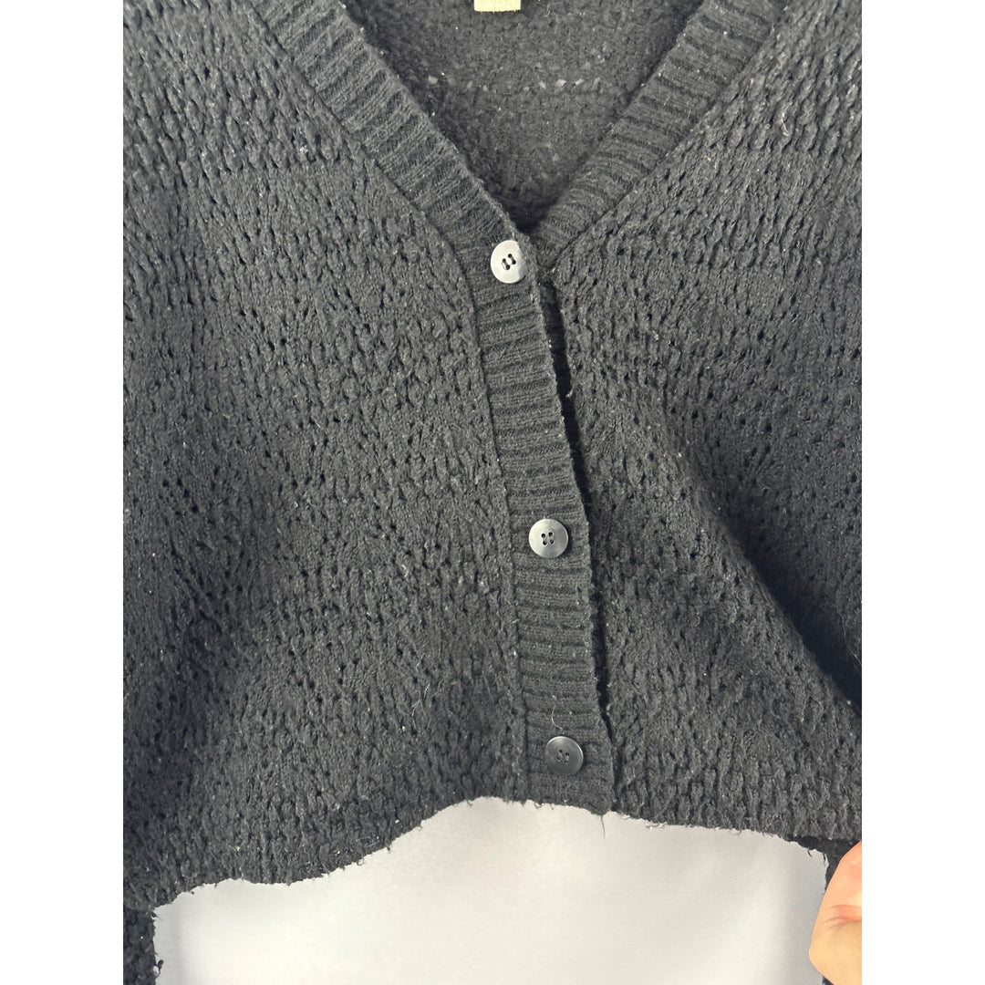 Saltwater Luxe Black Textured Knit Cardigan Sweater Size M Acrylic & Nylon