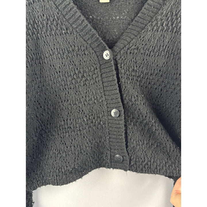 Saltwater Luxe Black Textured Knit Cardigan Sweater Size M Acrylic & Nylon