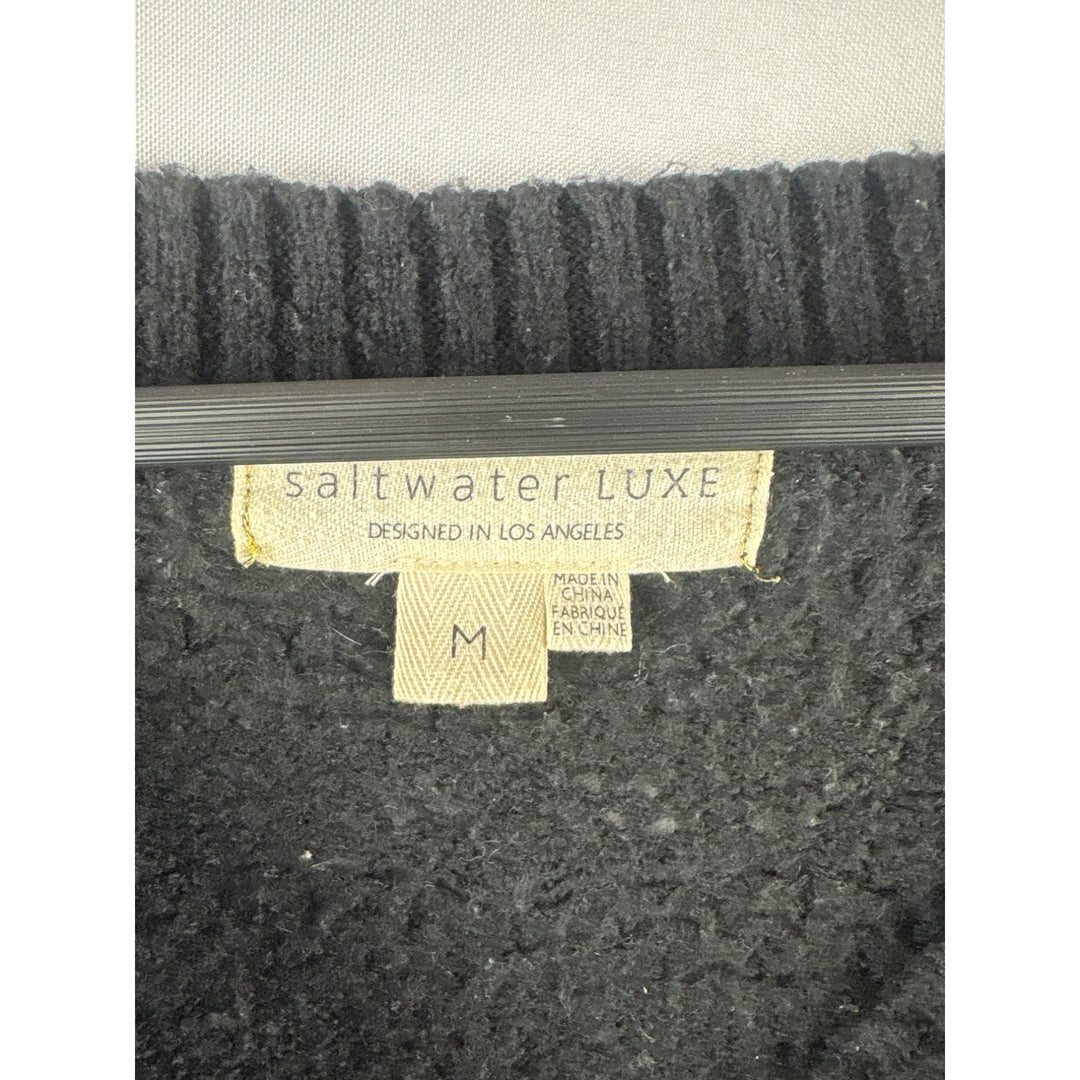 Saltwater Luxe Black Textured Knit Cardigan Sweater Size M Acrylic & Nylon