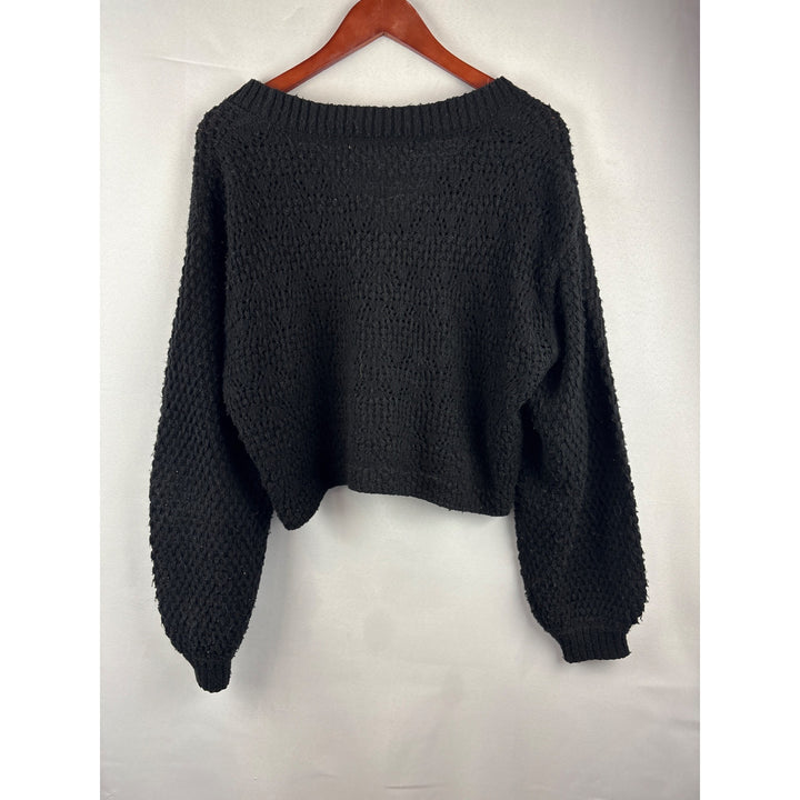 Saltwater Luxe Black Textured Knit Cardigan Sweater Size M Acrylic & Nylon