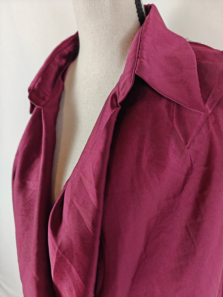 Women Lyaner Cowl Neck Blouse Burgundy Size M