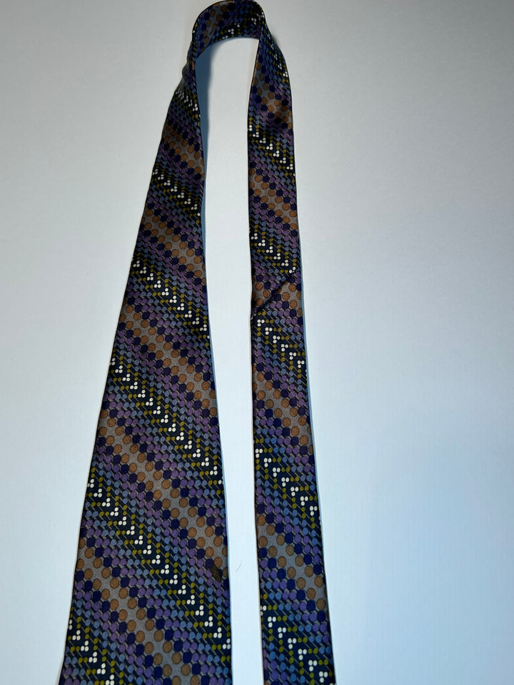Jhane Barnes Vintage Silk Tie Made in Japan Abstract Geometric Purple Brown 58x4