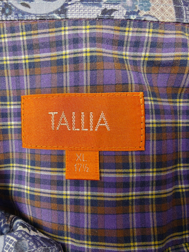 Men’s Tallia Plaid Button-Up Shirt Purple Multicolor XL 17½