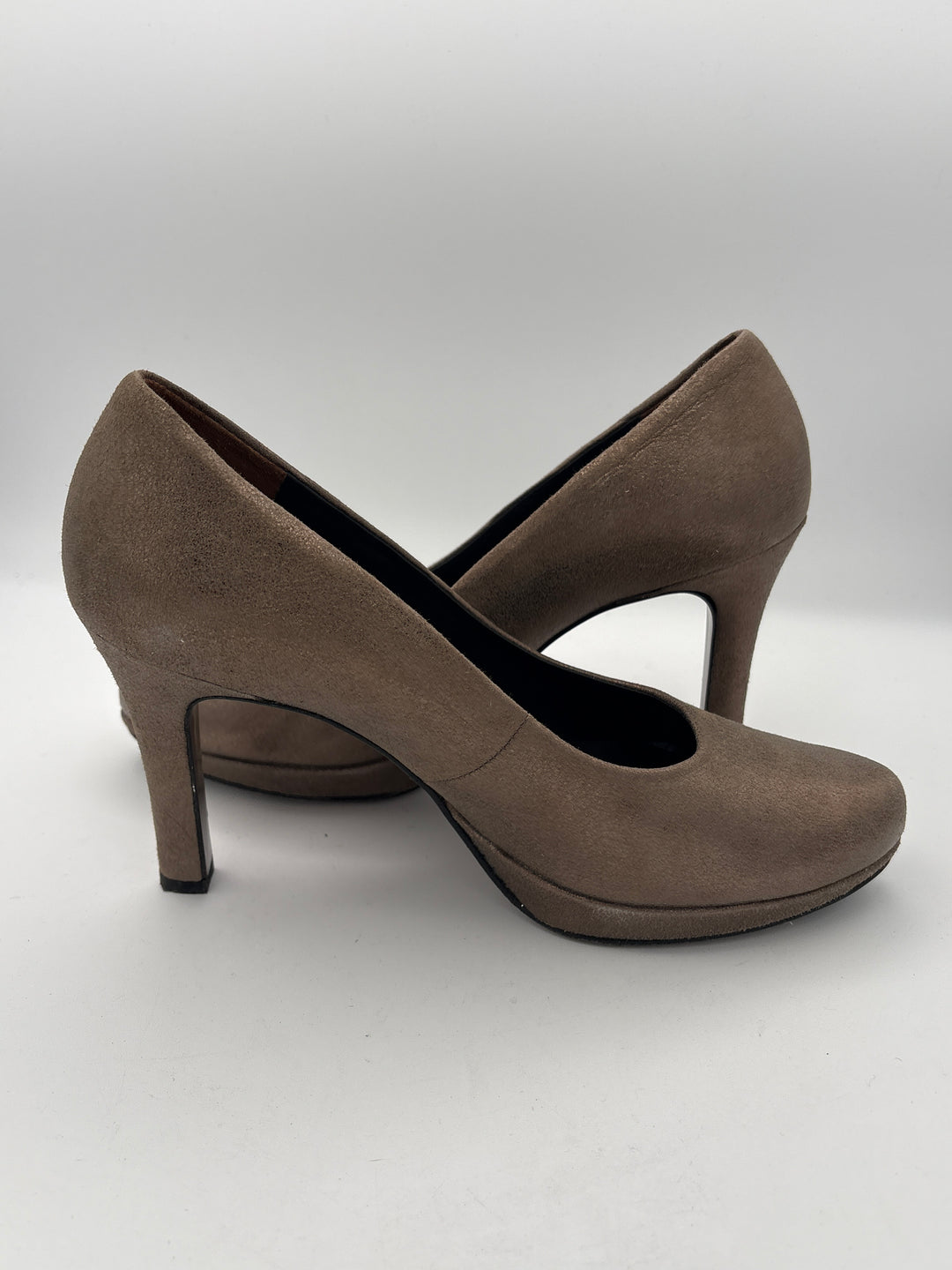 Womens Paul Green Goldish Beige Suede Leather Pumps Size 7.5 4 Inch Heel