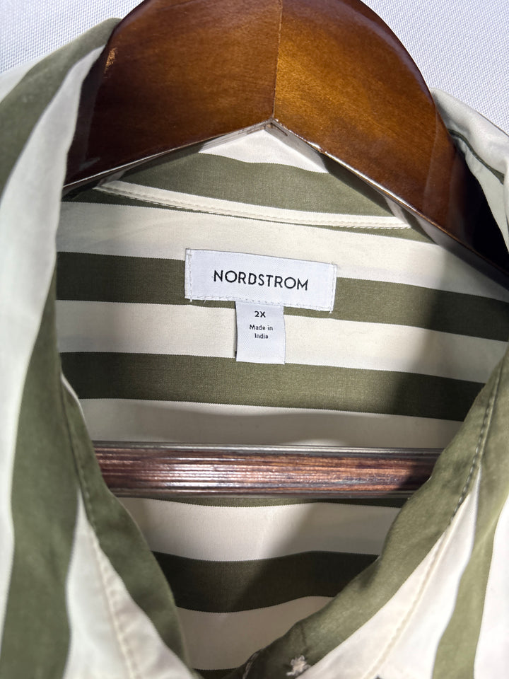 Women’s Nordstrom Size 2X Green &amp; White Stripe Button Up Maxi Dress