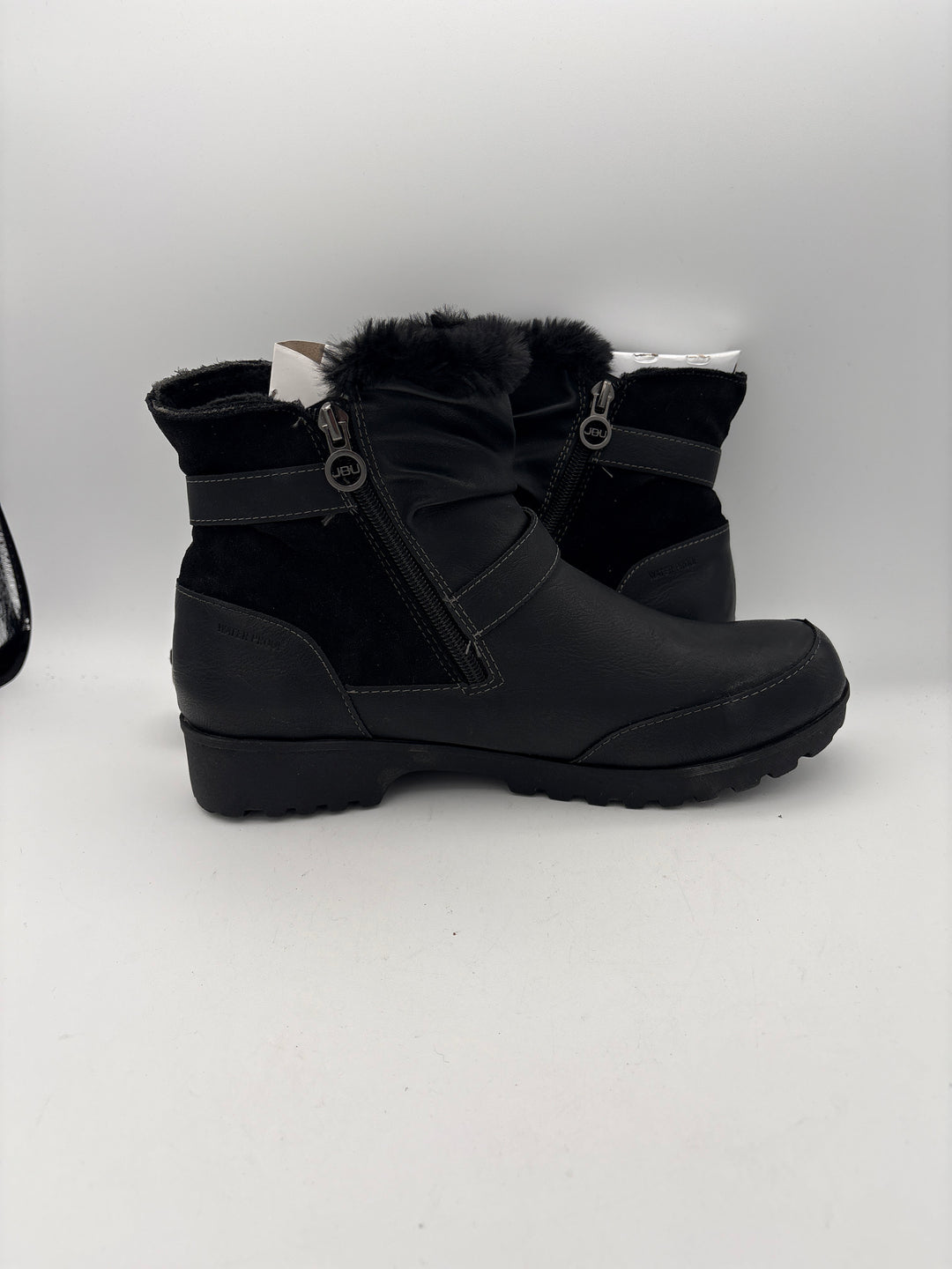 Women’s JBU Size 9W Black Ankle Boots w/ Faux Fur Accents