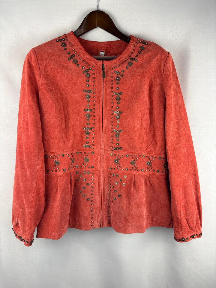 Women’s Pamela McCoy Large Burnt Orange Suede Floral Jacket