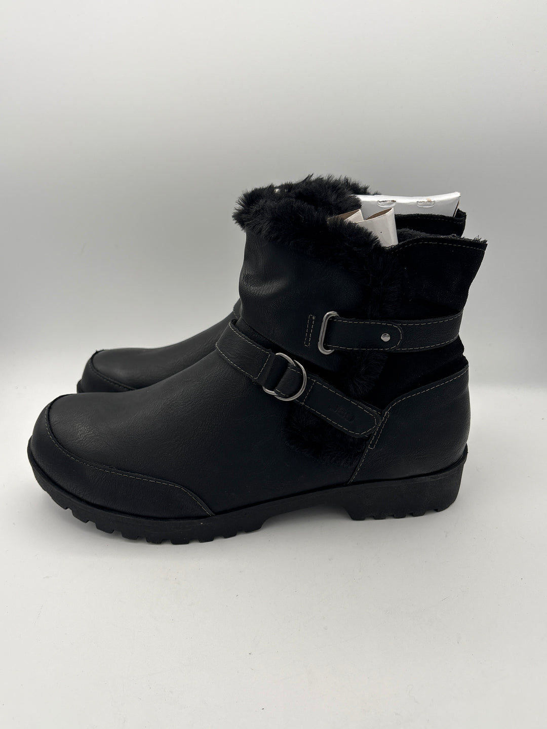 Women’s JBU Size 9W Black Ankle Boots w/ Faux Fur Accents
