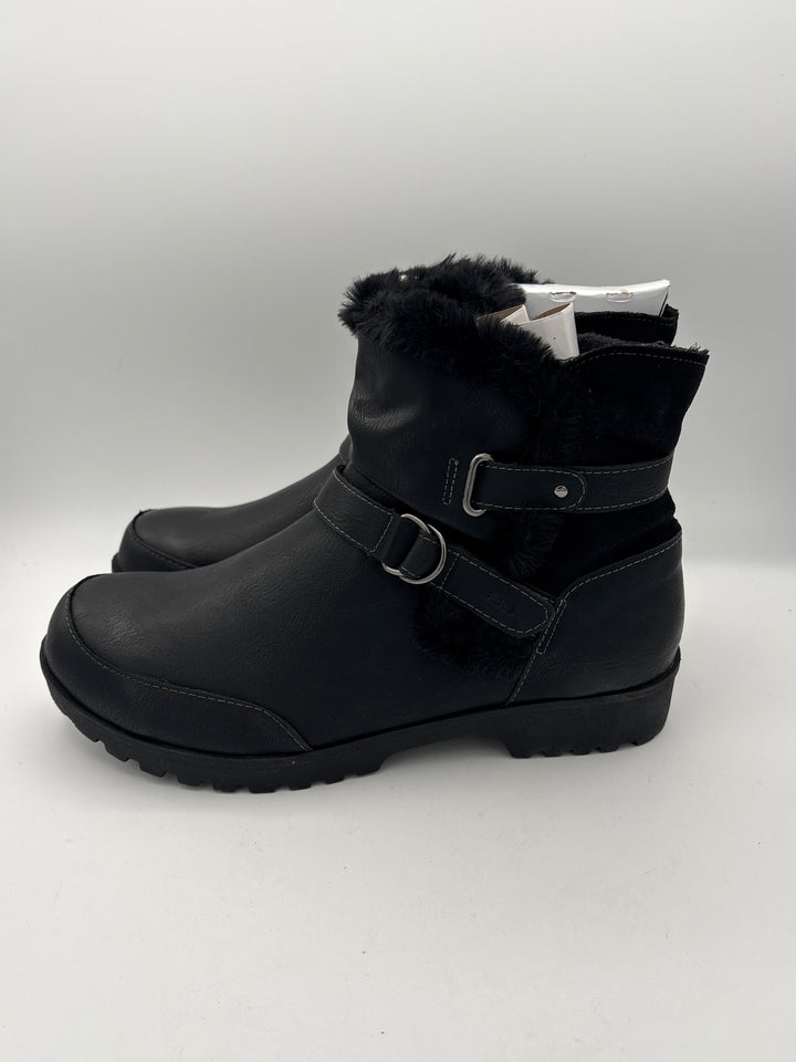 Women’s JBU Size 9W Black Ankle Boots w/ Faux Fur Accents