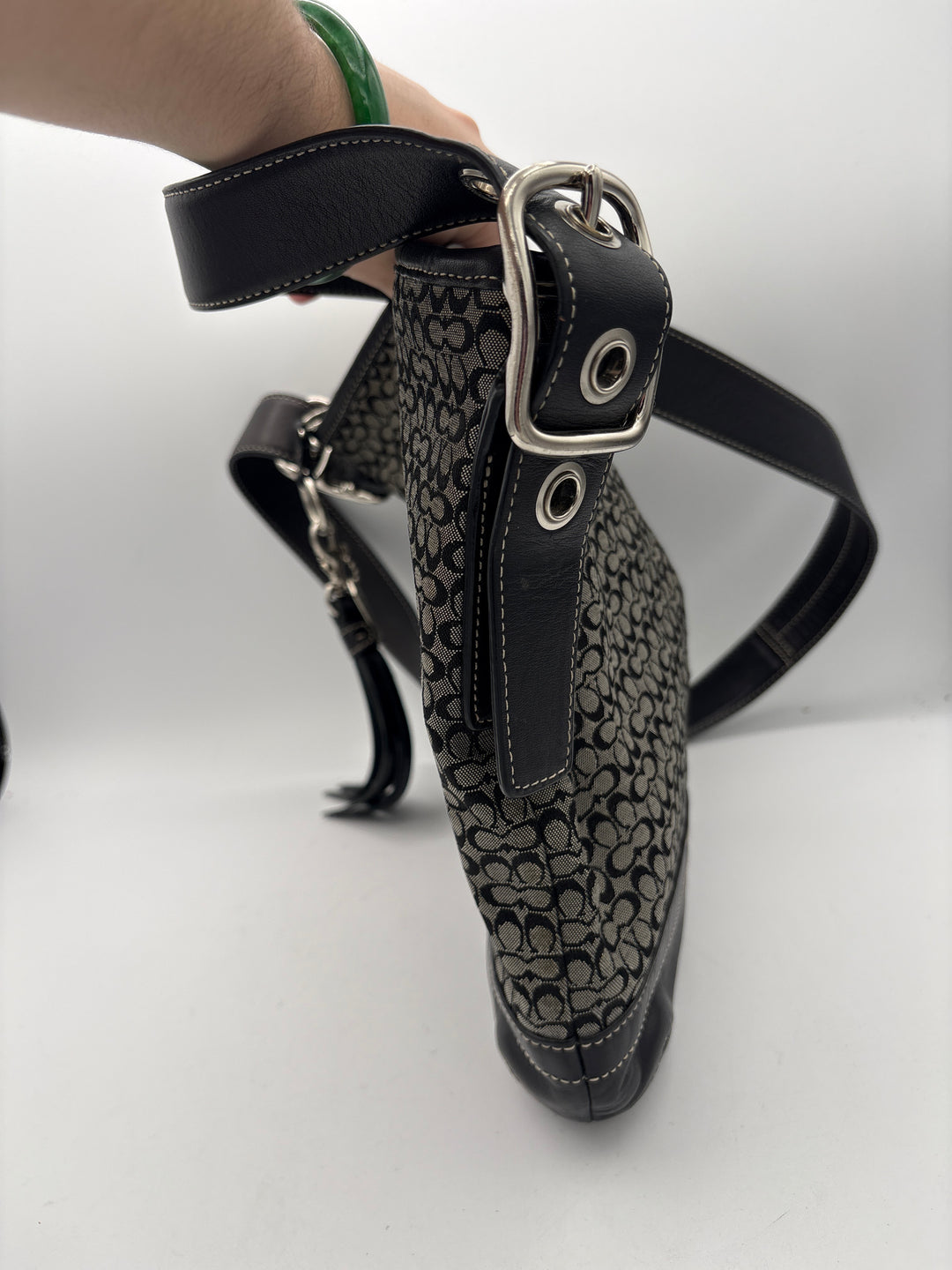Women’s Vintage Coach Gray &amp; Black Patterned Crossbody Purse