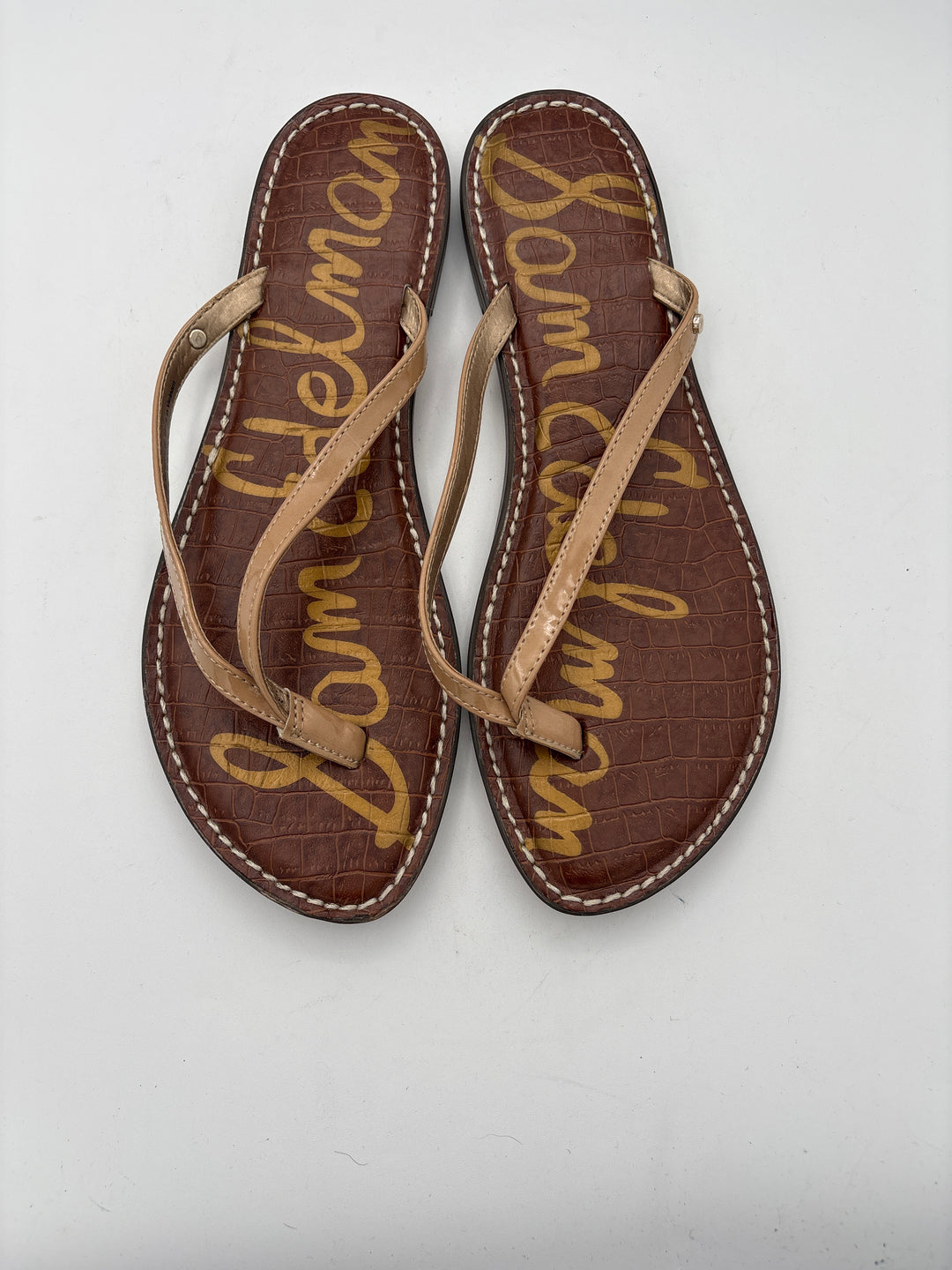 Women’s Sam Edelman Size 9.5 Nude Faux Leather Thong Sandals