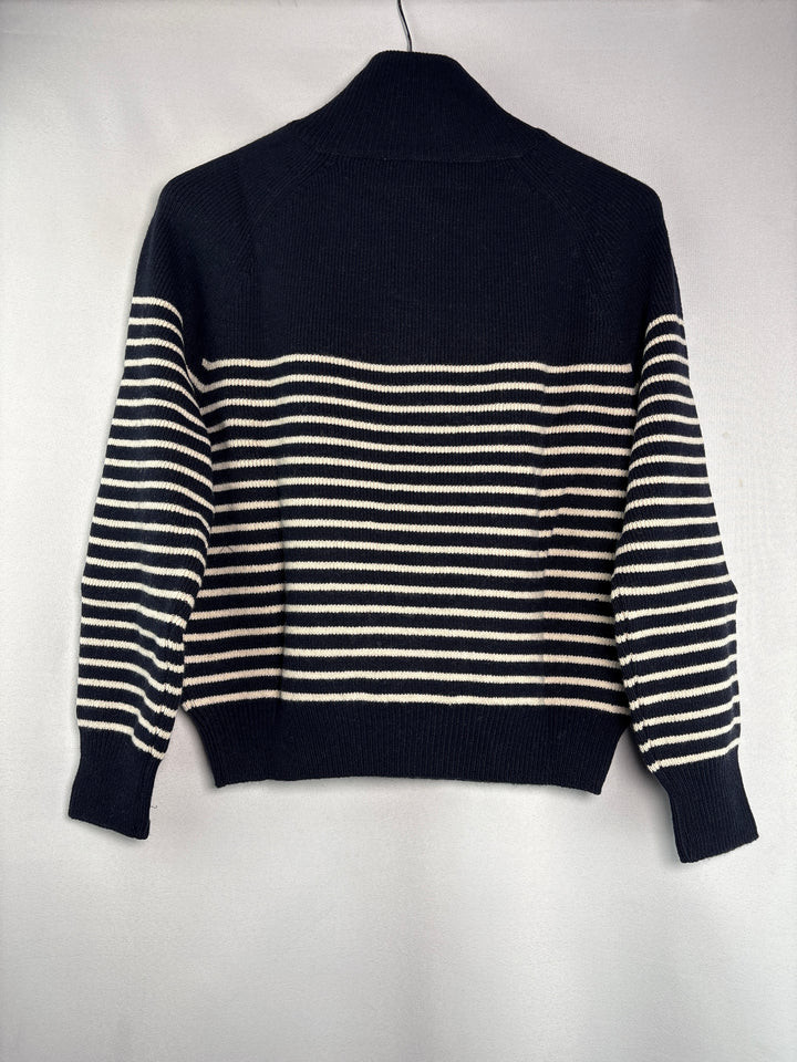 Unisex Dunst Small Navy Half Zip Sweater w/ White Stripes