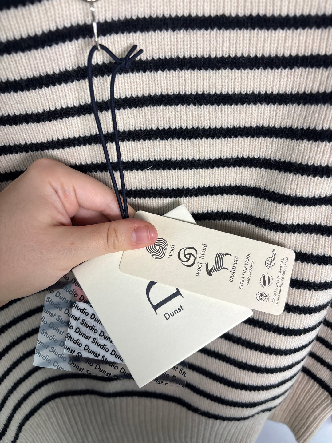 Unisex Dunst Small Beige w/ Black Stripes Half Zip Sweater