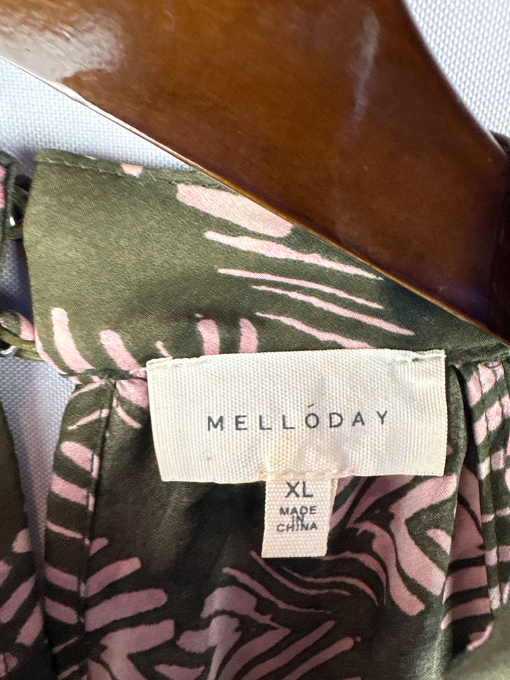 Women’s Mellóday XL Dark Green &amp; Pink Fern Maxi Dress