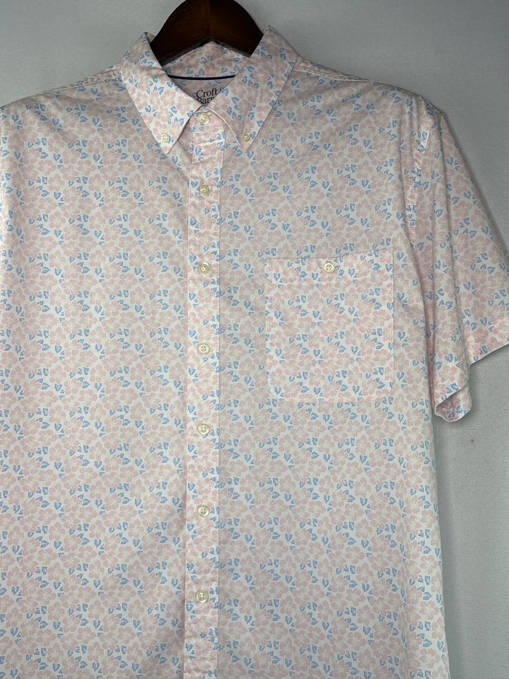 Men’s Croft &amp; Barrow XL White Floral Short Sleeve Button Up