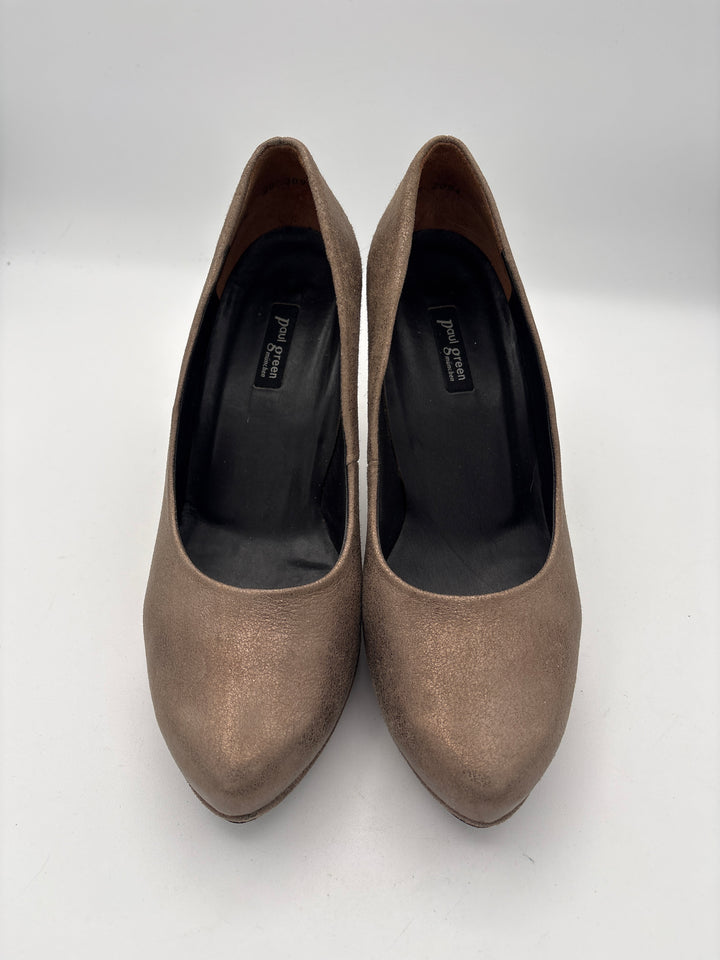Womens Paul Green Goldish Beige Suede Leather Pumps Size 7.5 4 Inch Heel