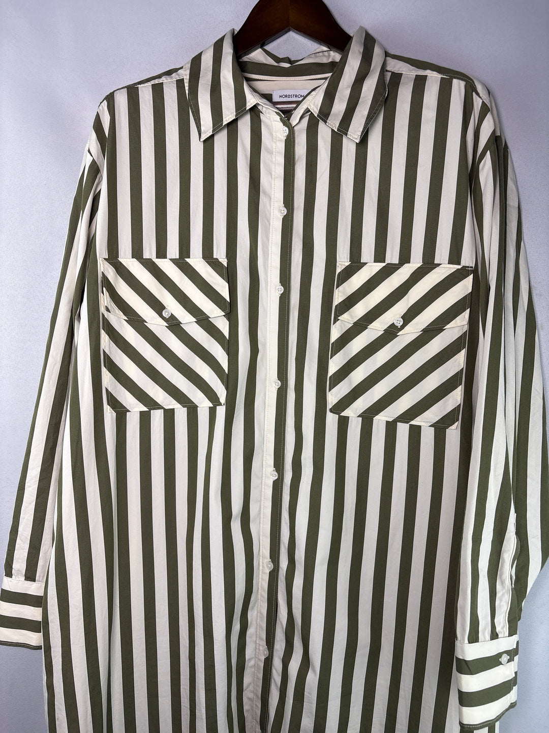Women’s Nordstrom Size 2X Green &amp; White Stripe Button Up Maxi Dress