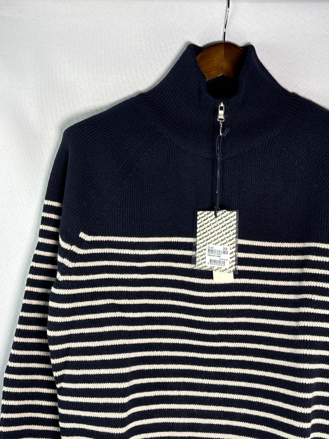 Unisex Dunst Small Navy Half Zip Sweater w/ White Stripes