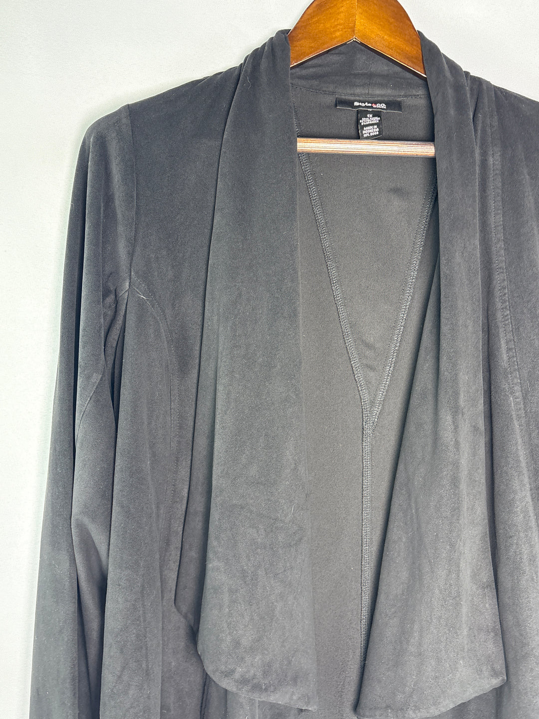 Womens Style and Co Black Faux Suede Stretch Jacket Size 1X With Stitching
