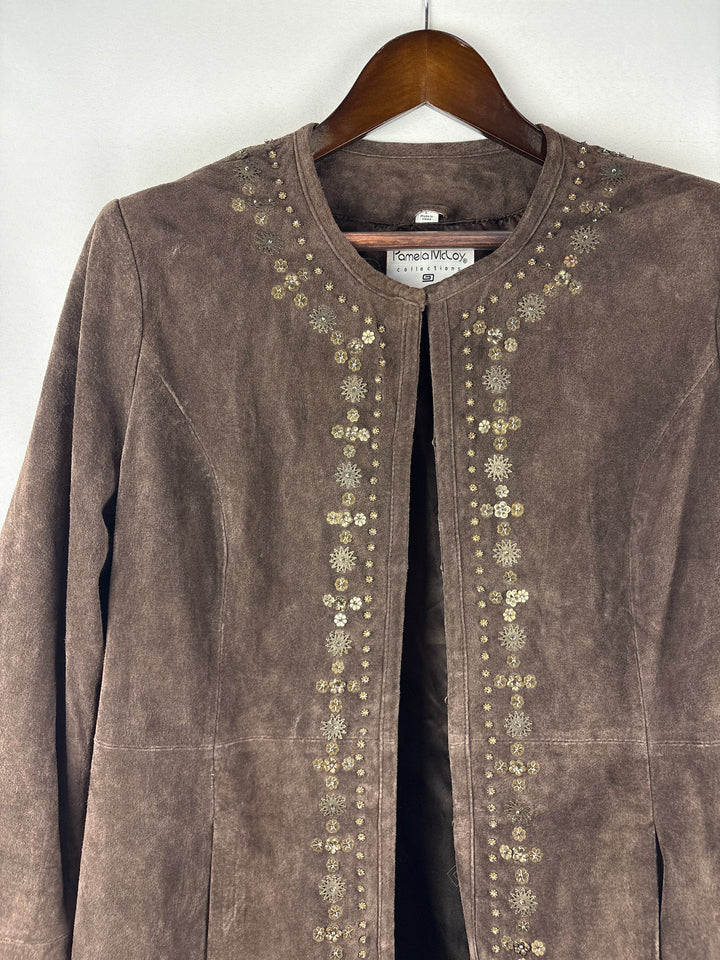 Women’s Pamela McCoy Large Brown Leather Floral Duster