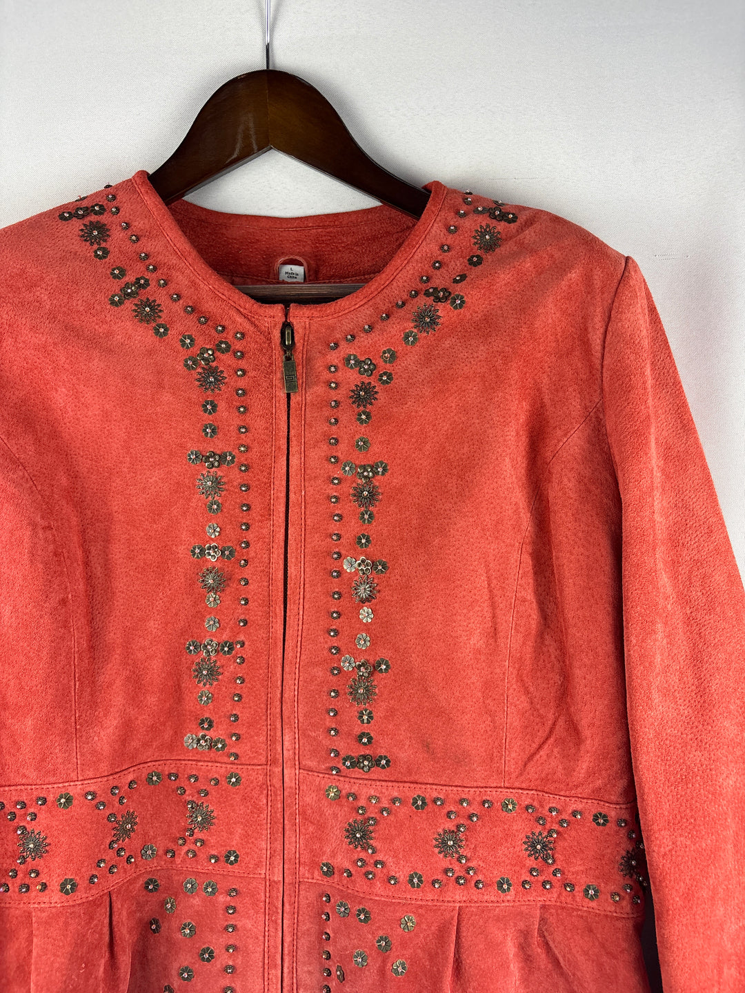 Women’s Pamela McCoy Large Burnt Orange Suede Floral Jacket