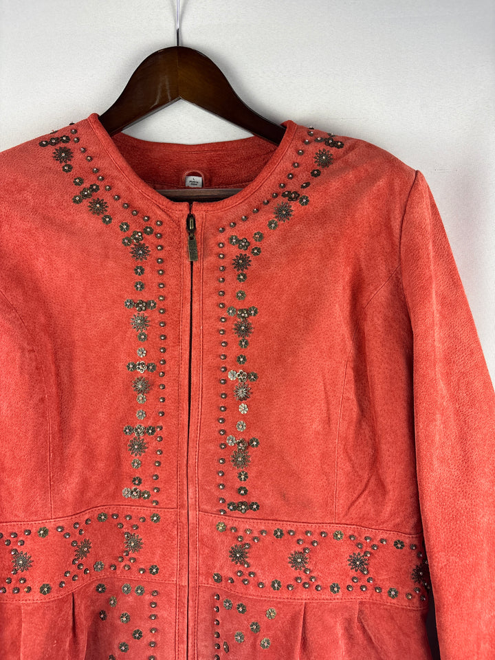 Women’s Pamela McCoy Large Burnt Orange Suede Floral Jacket
