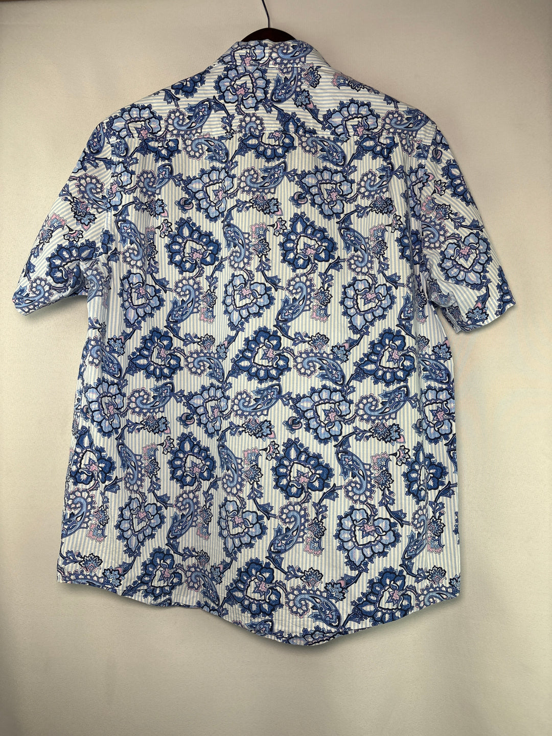 Men’s Club Room Large Blue Striped Paisley Short Sleeve Button Up