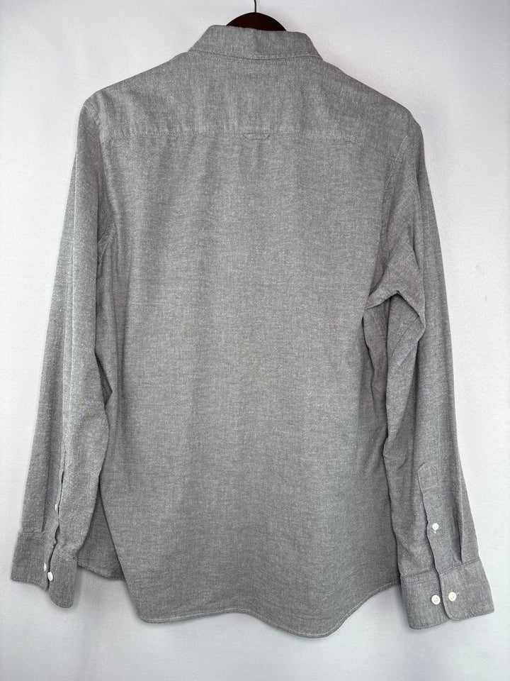 Mens Nordstrom Light Gray Cotton Blend Dress Shirt XL Adjustable Button Sleeves