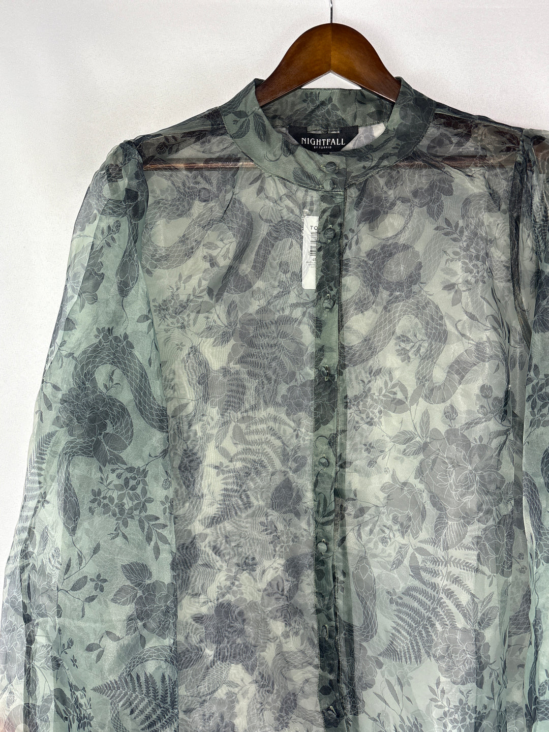 Women’s Nightfall Torrid Size 2 Sheer Green &amp; Black Floral Blouse