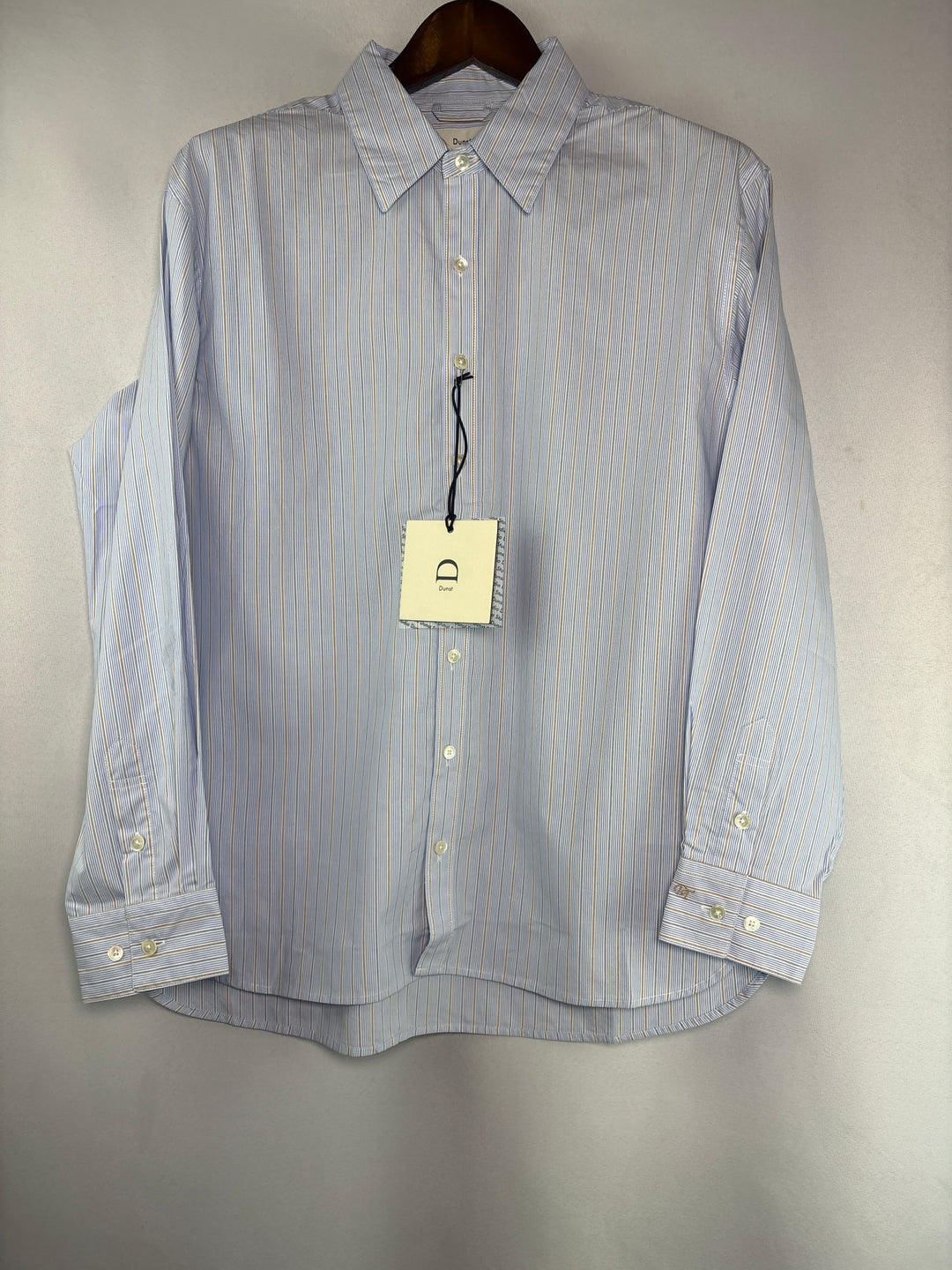 Unisex Dunst Medium Light Blue Striped Button Up Shirt
