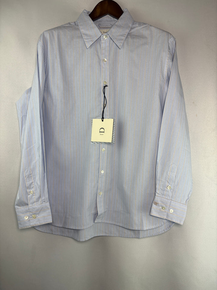 Unisex Dunst Medium Light Blue Striped Button Up Shirt