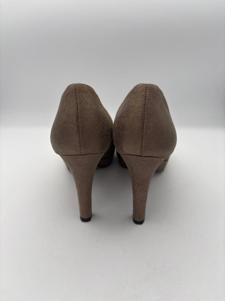 Womens Paul Green Goldish Beige Suede Leather Pumps Size 7.5 4 Inch Heel
