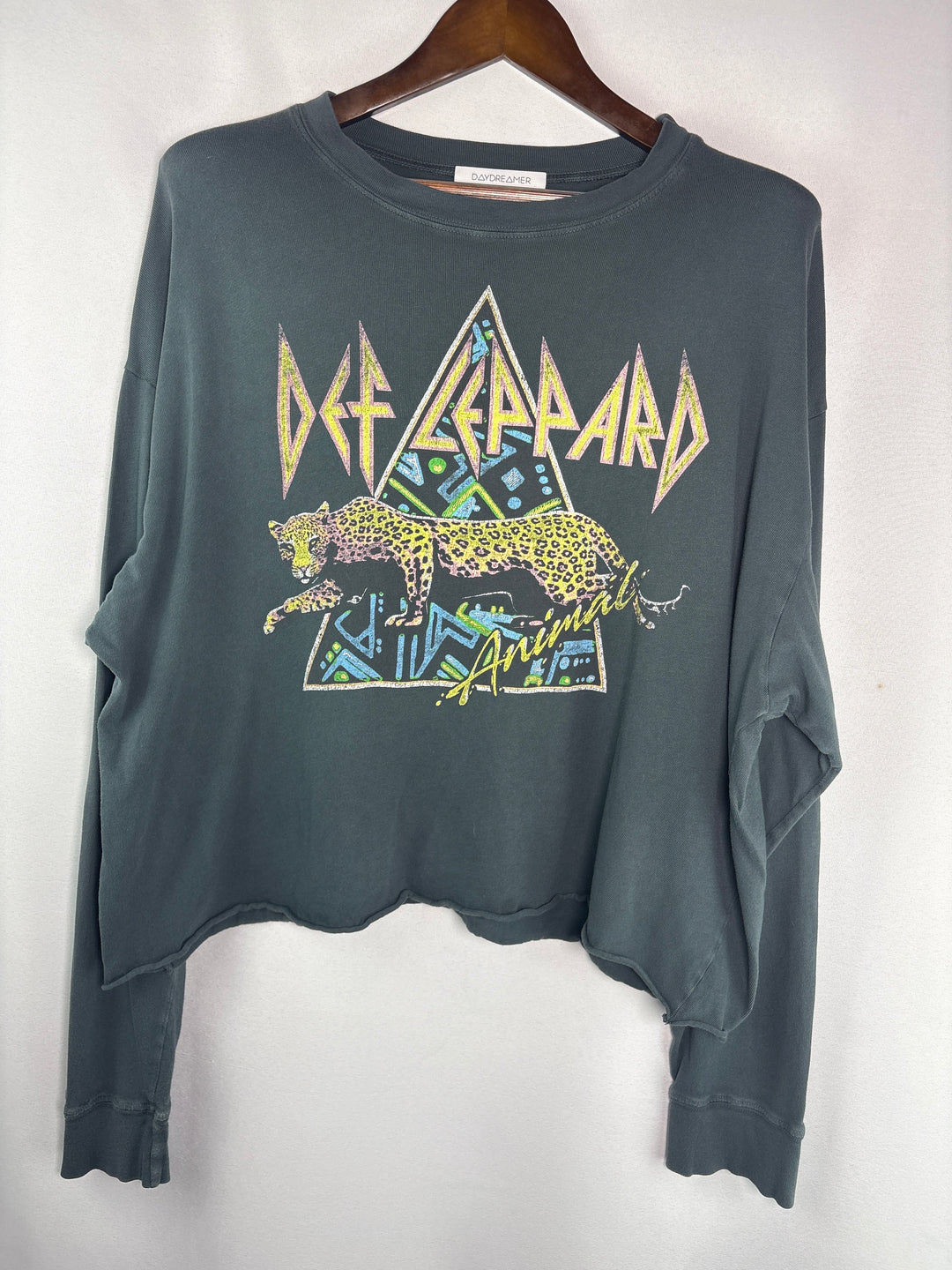 Womens DayDreamer XXL Dark Gray Def Leppard Graphic Cropped Long Sleeve Top
