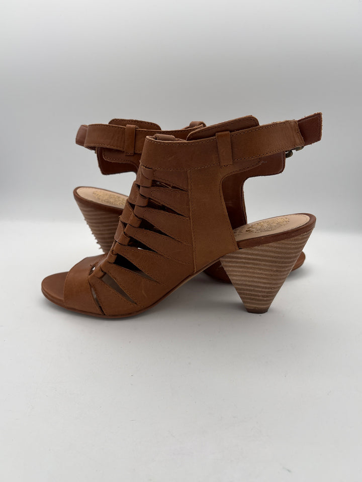 Womens Vince Camuto Brown Leather Gladiator Heels Size 7.5 Three Inch Heel