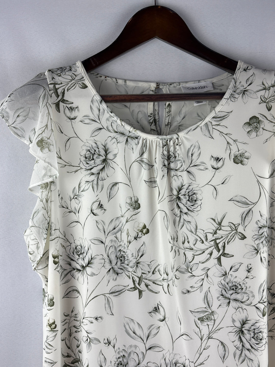 Women’s Calvin Klein Large White w/ Green Florals Blouse