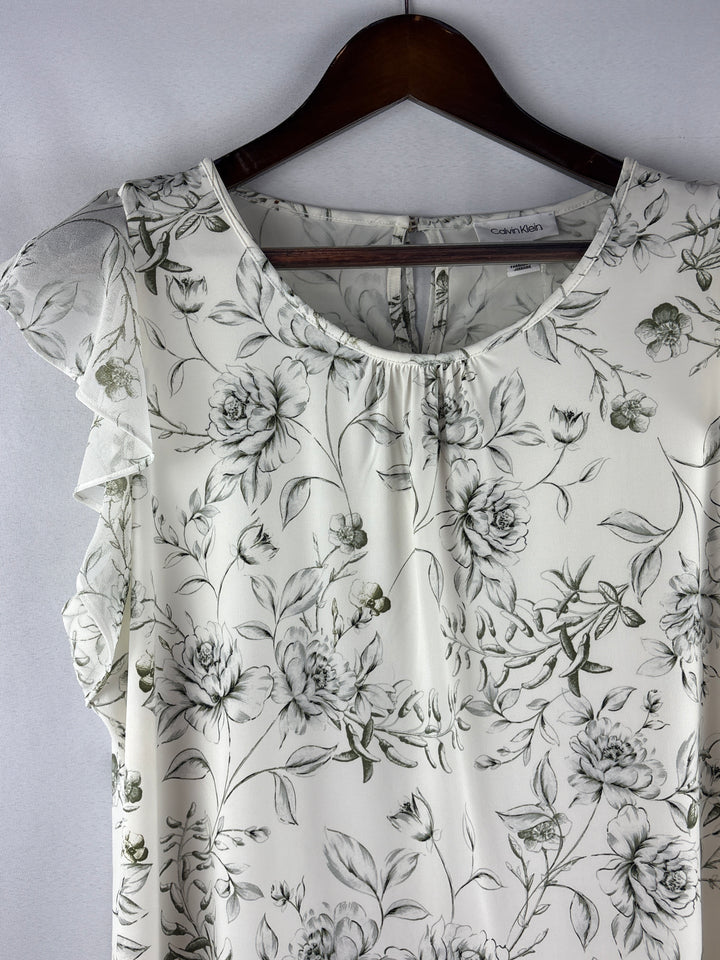 Women’s Calvin Klein Large White w/ Green Florals Blouse