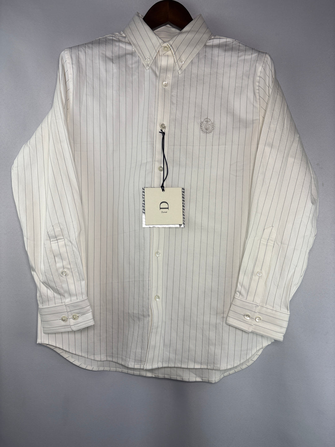 Unisex Dunst Small White Button Up Shirt w/ Black Stripes
