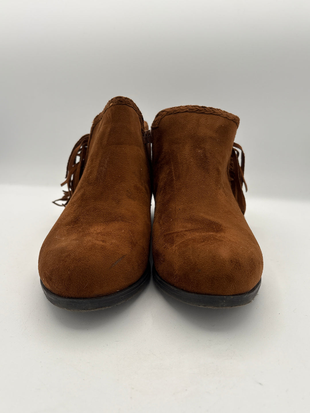 Womens Pierre Dumas Brown Suede Fringe Ankle Boots Size 7.5 With Side Zipper