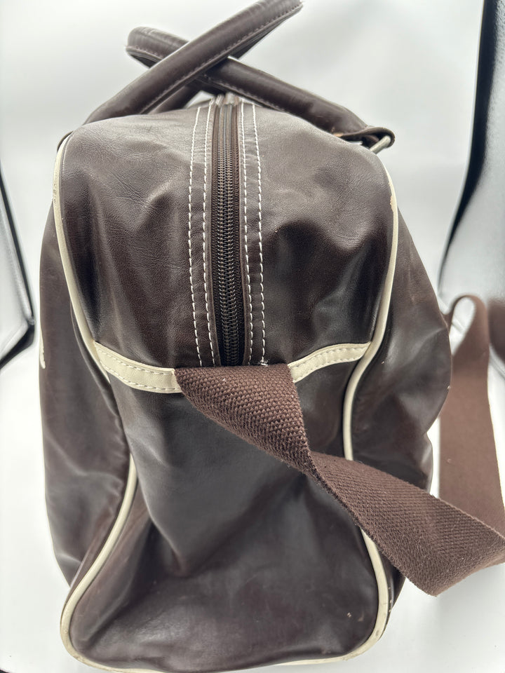 Unisex Vintage Puma Brown Leather Duffle Satchel w/ White Logo
