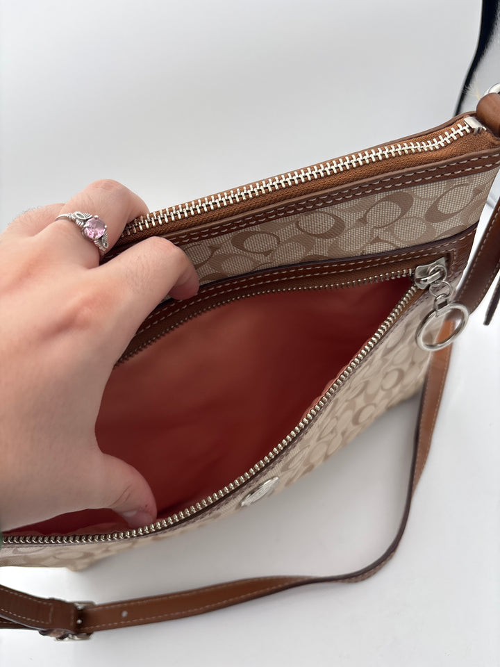 Women’s Vintage Coach Brown &amp; Cream Patterned Crossbody Bag
