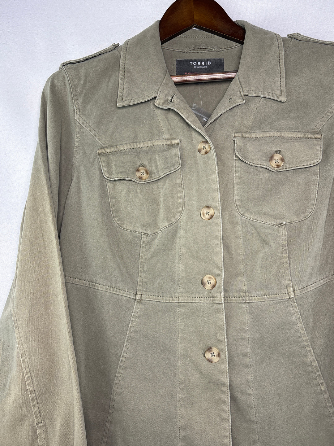 Womens Torrid 1X Sage Green Peplum Utility Jacket Stretch Cotton