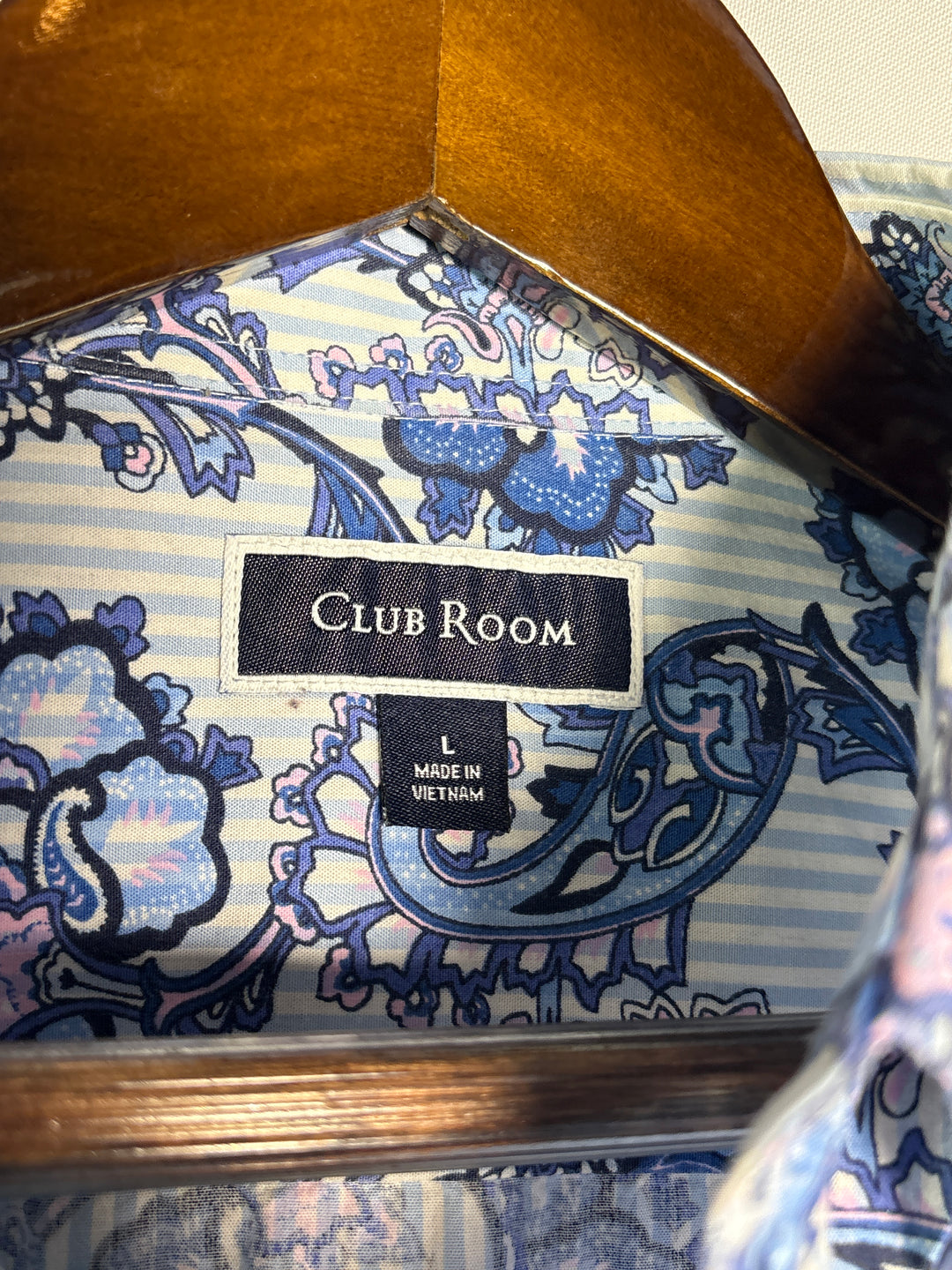 Men’s Club Room Large Blue Striped Paisley Short Sleeve Button Up