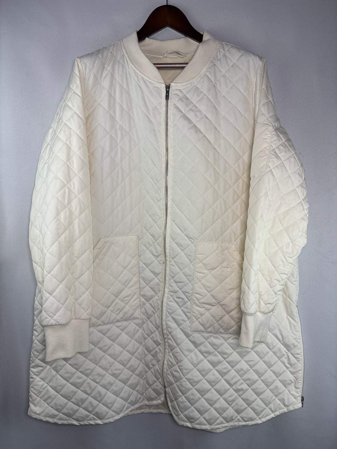 Zella Womens Size 3X Creamy White Long Quilted Puffer Jacket With Side Zippers
