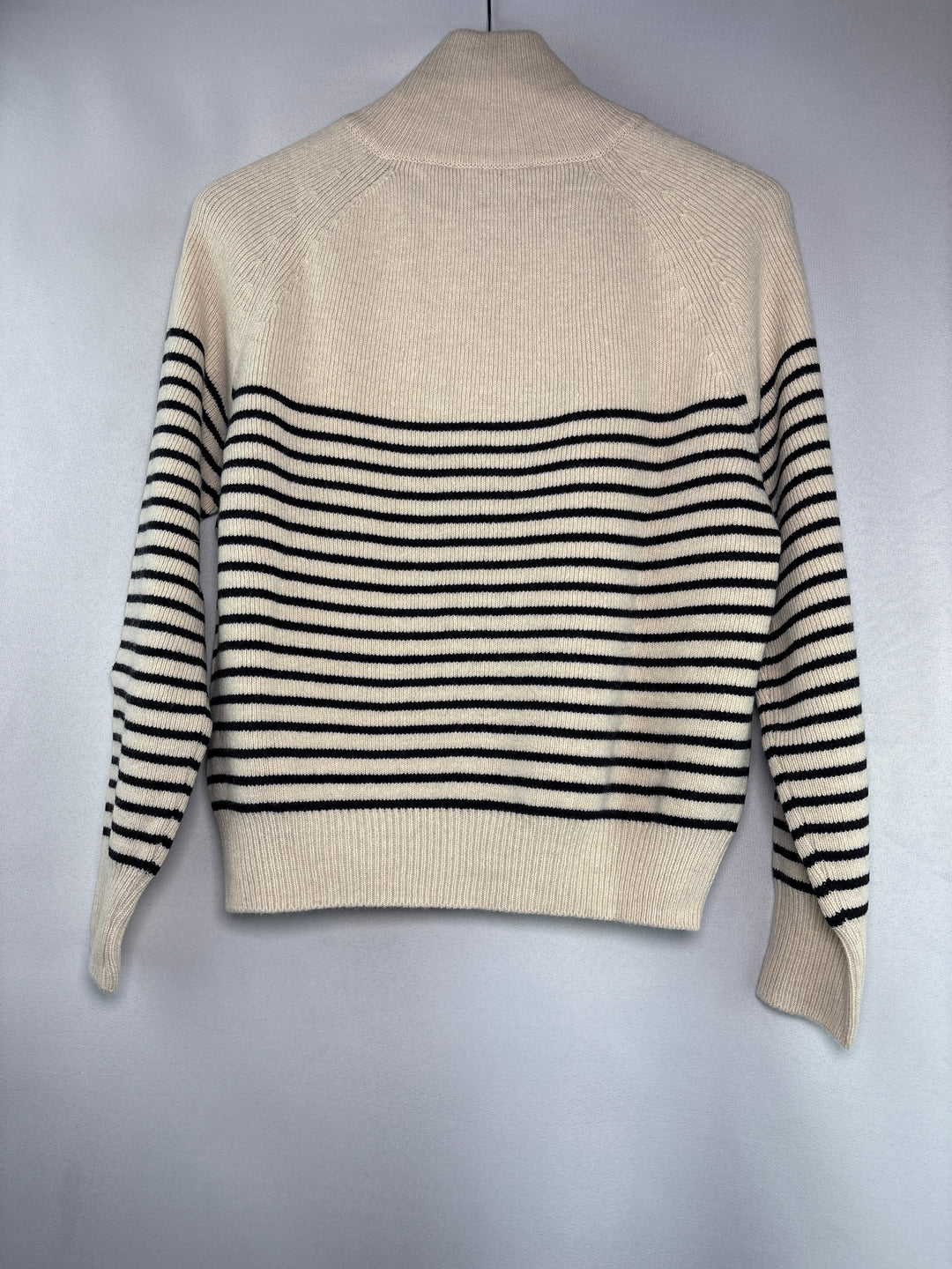 Unisex Dunst Small Beige w/ Black Stripes Half Zip Sweater