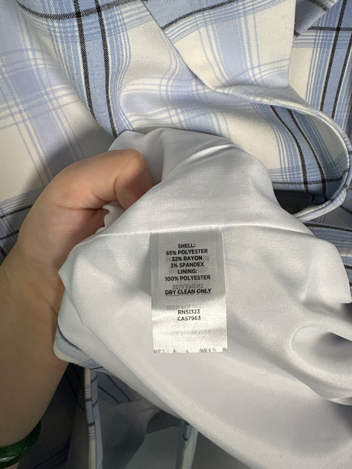 Womens Halogen Size 16W White Blue Plaid Stretch Blazer Jacket