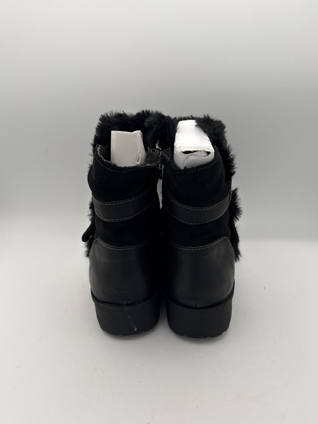 Women’s JBU Size 9W Black Ankle Boots w/ Faux Fur Accents